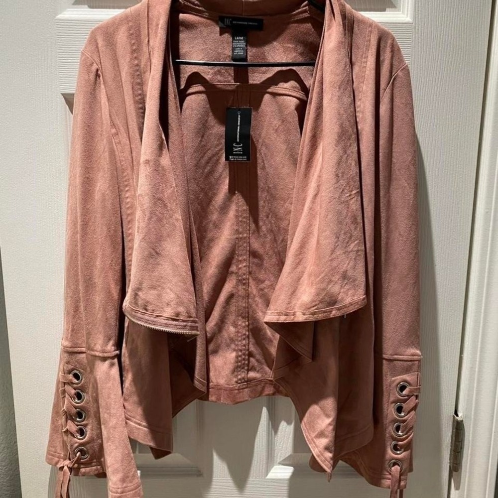 INC International Concepts pink suede jacket with lace up details. Size L